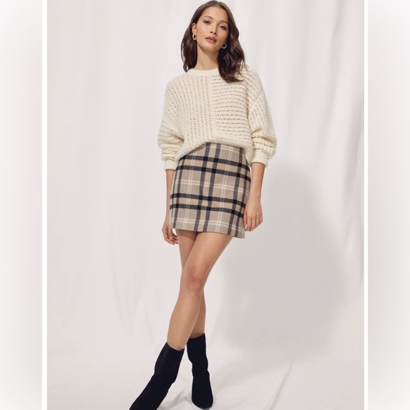 ARITZIA Wilfred Classic Wool A-line Mini Skirt Checkered in Brown Cream size S - Picture 3 of 13
